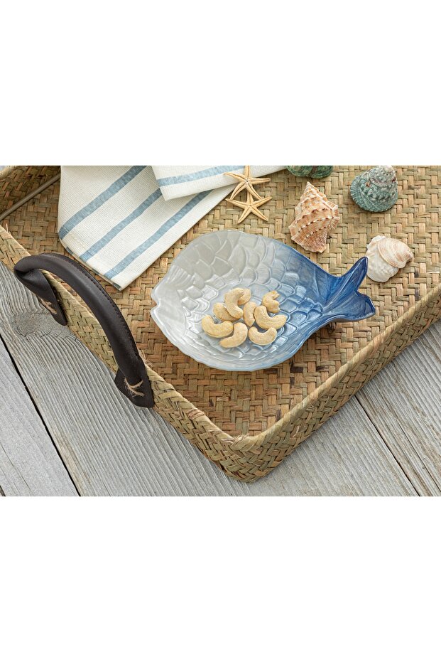 Fish Glass Snack Bowl 17 Cm Blue-white