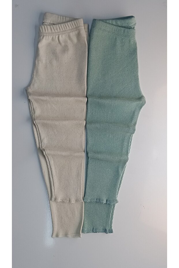 Flexible Ribbed Aquagreen-Ecru 2-Piece Girl's Boy's Tights Single Bottom