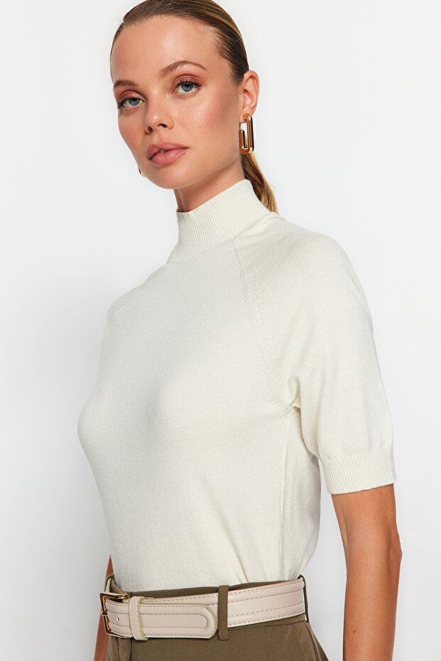 Екрю Mercerised Look Преміум пряжа/Спеціальна пряжа Базовий тонкий светр-блузка TWOAW24BZ00005 - 4