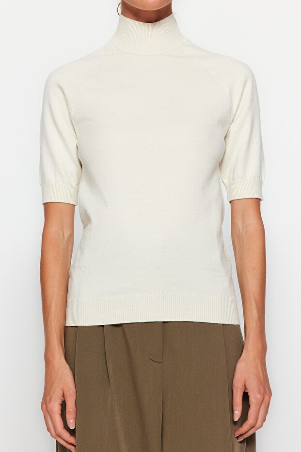 Екрю Mercerised Look Преміум пряжа/Спеціальна пряжа Базовий тонкий светр-блузка TWOAW24BZ00005 - 5