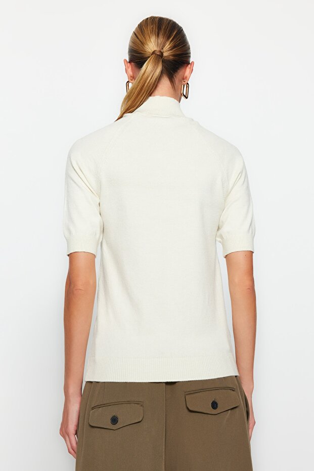 Екрю Mercerised Look Преміум пряжа/Спеціальна пряжа Базовий тонкий светр-блузка TWOAW24BZ00005 - 7