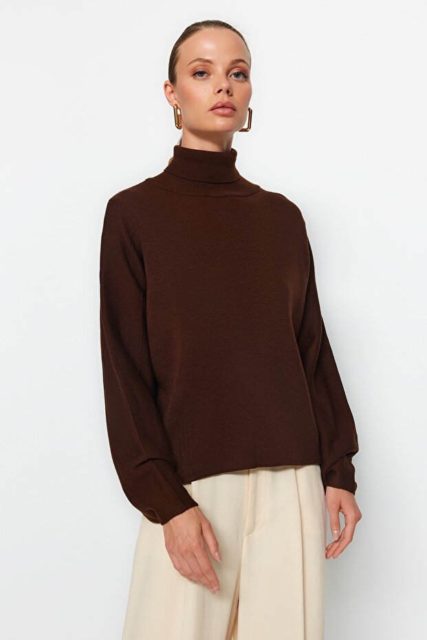 Brauner Basic Rollkragenpullover TWOAW21KZ0485 - 2