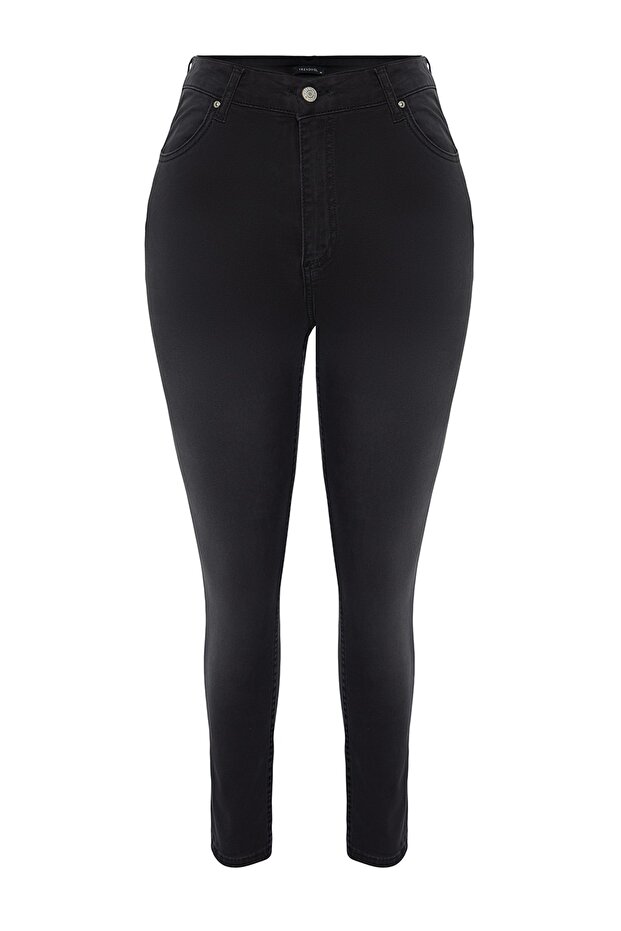 Siyah Yüksek Bel Esnek Büyük Beden Skinny Jeans TBBSS22JE0070 - 6