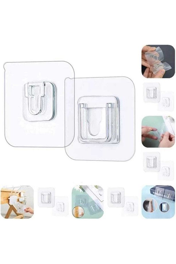 4 LÜ SET Çift Taraflı Yapışkanlı Geçmeli Klips Eşya Sabitleme Askısı Çerçeve Şeffaf Duvar Kancası - 1