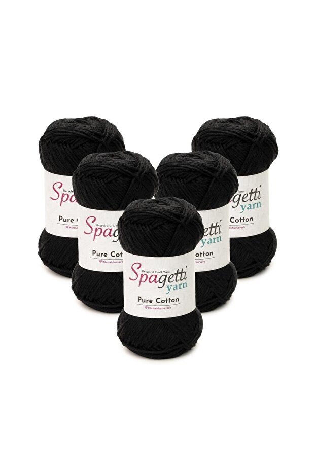 Pure Cotton 5-Piece Black Hand Knitting Yarn