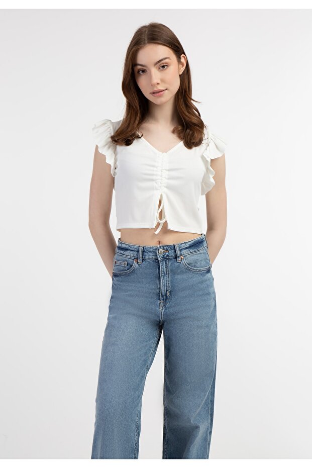 Blond Strick Kurzarm Top - 3