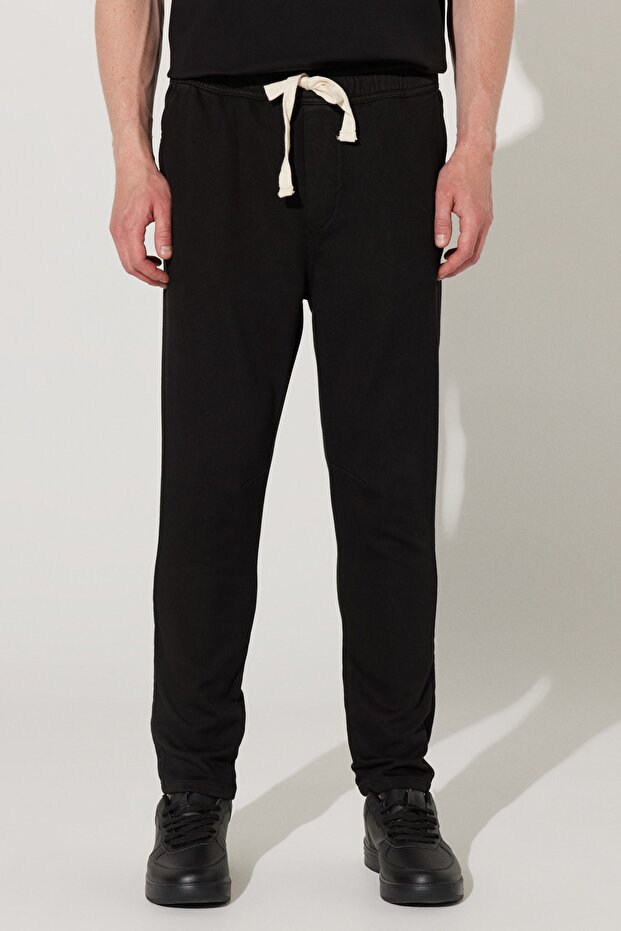 Men's Black Slim Fit Slim Fit Cotton Trousers with Side Pockets