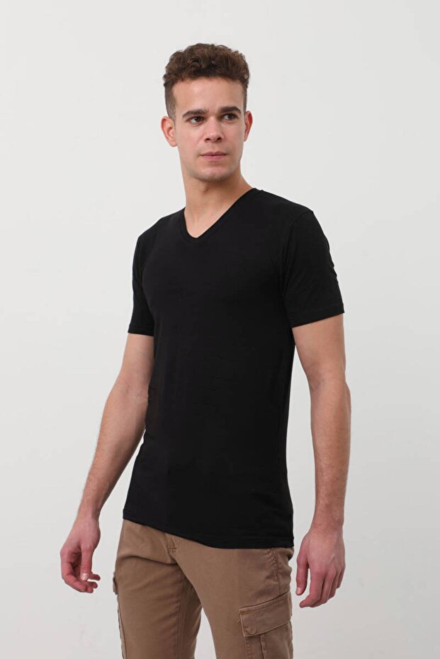 Μπλουζάκι V-Neck Basic Μαύρο - 1