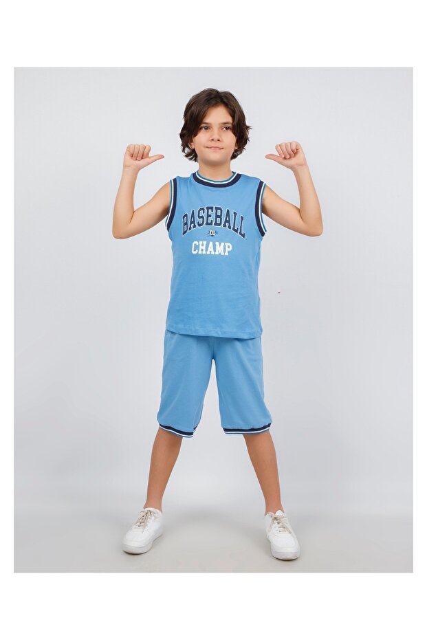 Boy's Sleeveless Baseball Printed Basic Capri Suit Age 6-9