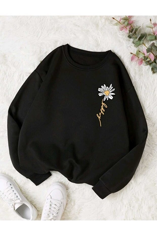 Happy Daisy Printed Crew Neck Unisex Sweatshirt