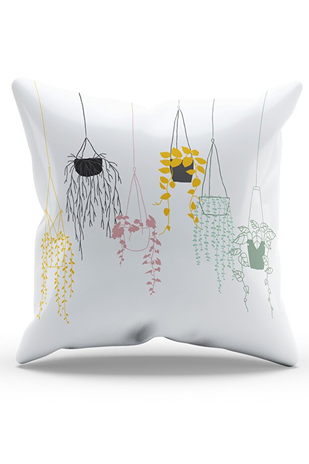 Suede Throw Pillow Cover with Double Sided Printed Linear Flowerpot Pattern - PL1100