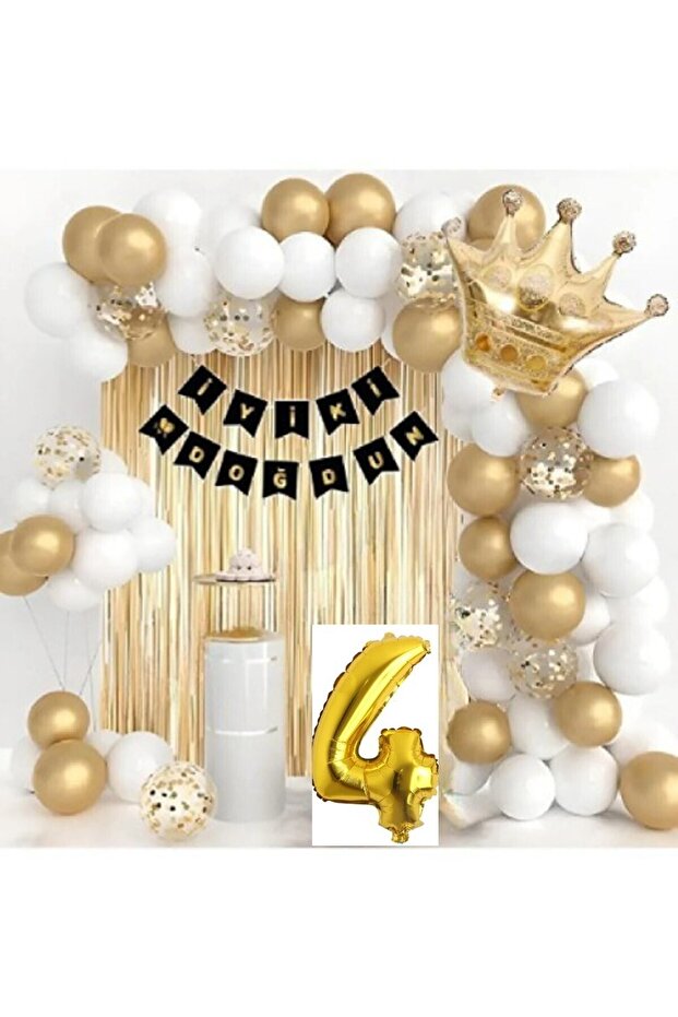 King Crowned Age Foiled Birthday Gold White Balloon Set
