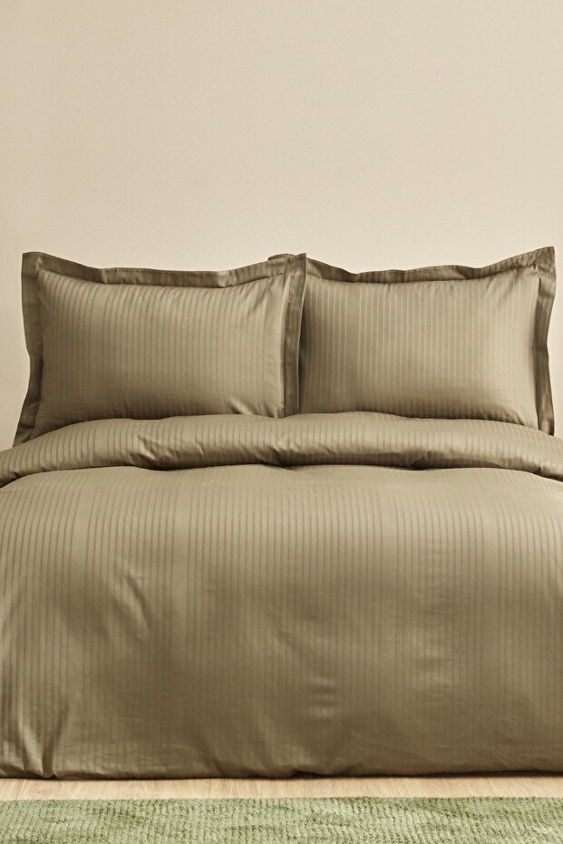 Uniq 100% Cotton Single Satin Duvet Cover Set Khaki