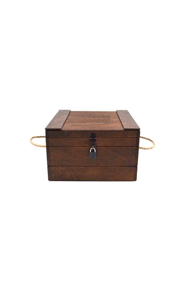 Decorative Large Box with Wooden Lock 29X29X17 cm Gift and Storage Box with Padlock