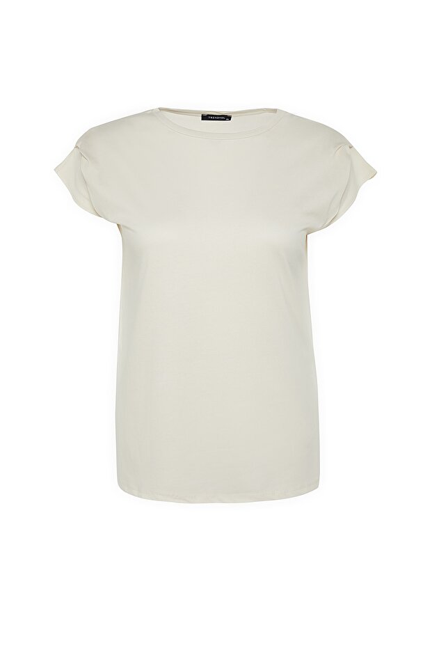 Taş Bisiklet Yaka Kol Detaylı %100 Pamuk Örme T-Shirt TBBSS22BF0023 - 6