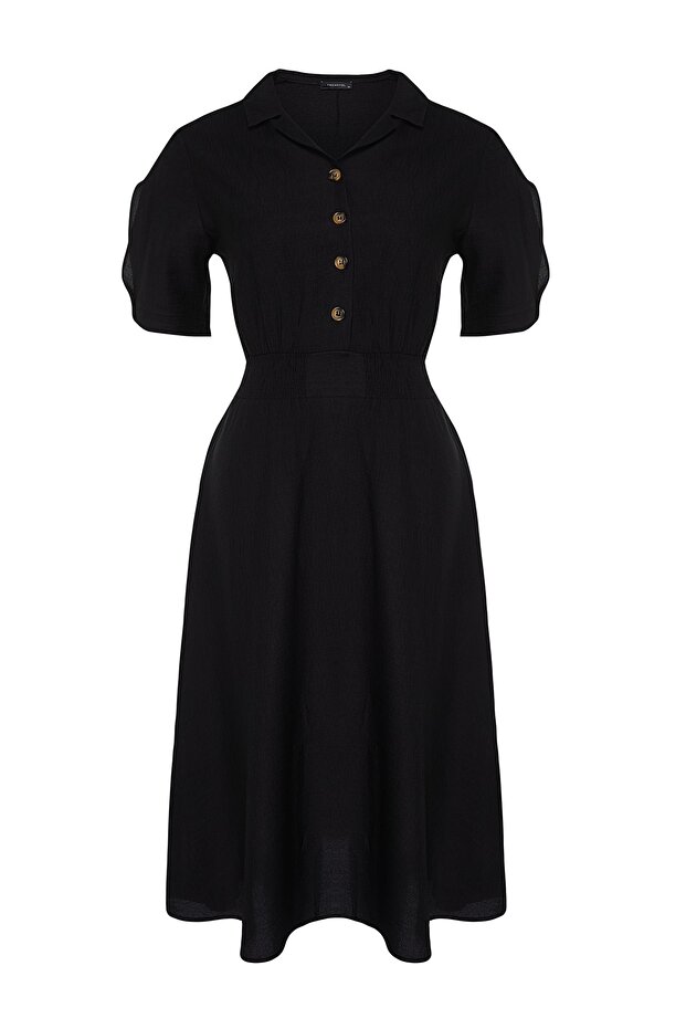 Gewebtes Kleid mit Gips- und Knopfdetails - 5