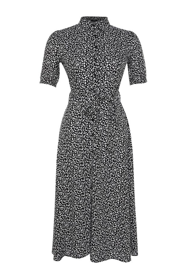 Black Patterned Woven Front Buttoned Shirt Dress TBBSS22EL1607 - 6