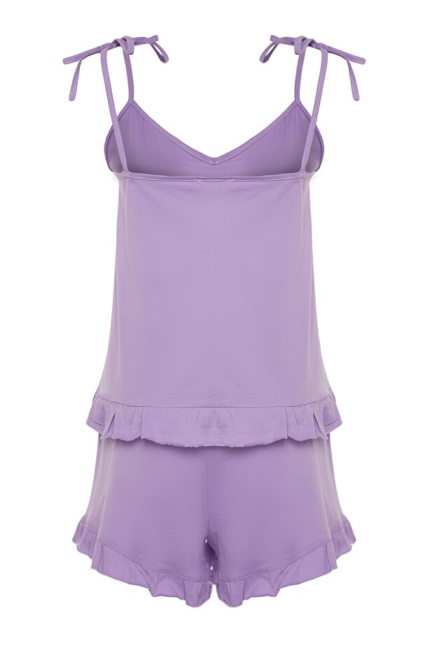 Lila Askılı Örme Fırfır Detaylı Şortlu Pijama Takımı TBBSS22PT0564 - 8
