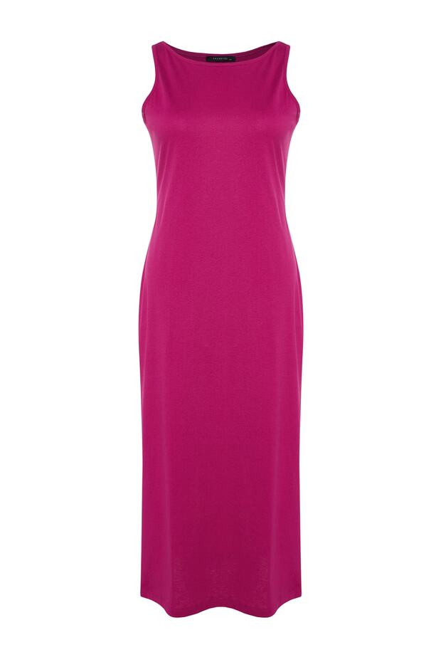 Fuchsia Shift - 100% pamut maxi ruha, nyak és hasíték TBBSS22AH0162 - 6