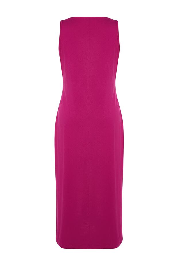 Fuchsia Shift - 100% pamut maxi ruha, nyak és hasíték TBBSS22AH0162 - 8