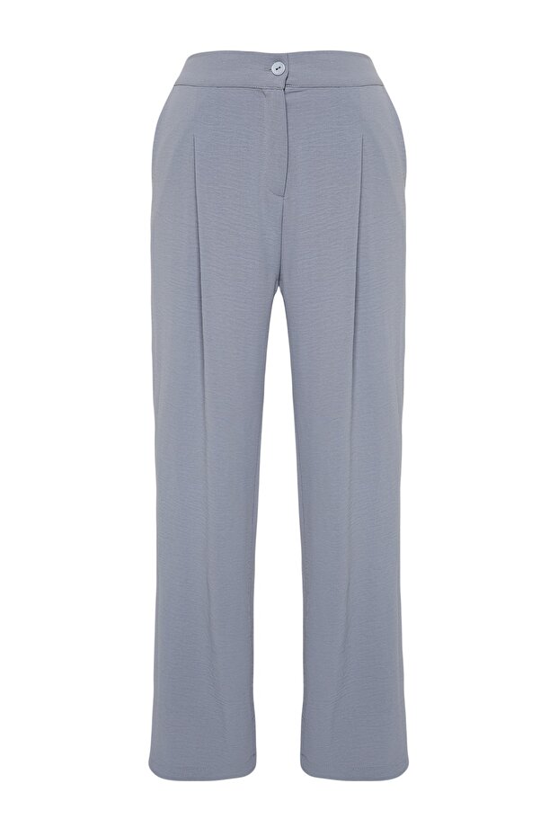 Gri Mevsimlik Wide Leg Yüksek Bel Pileli Dokuma Kumaş Pantolon TBBSS22PL0448 - 10