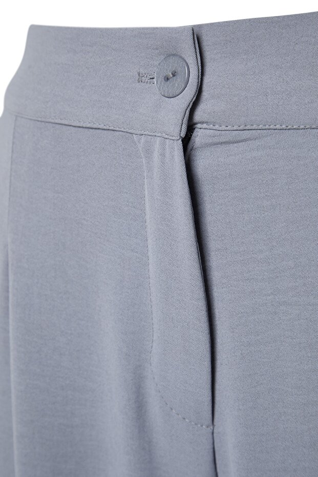 Gri Mevsimlik Wide Leg Yüksek Bel Pileli Dokuma Kumaş Pantolon TBBSS22PL0448 - 11