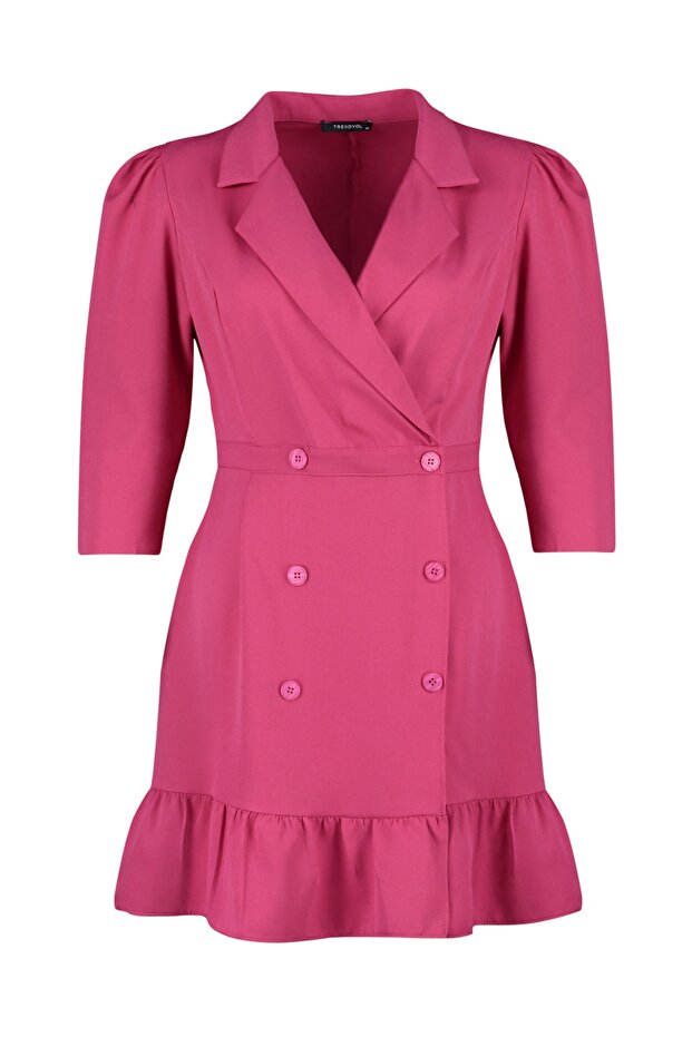 Fukszia nagyméretű mini háromnegyedes ujjú kabátruha - TBBAW23AH00042 - 6