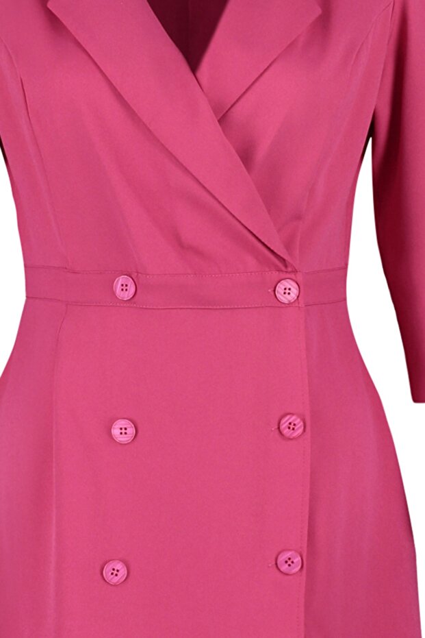 Fukszia nagyméretű mini háromnegyedes ujjú kabátruha - TBBAW23AH00042 - 7