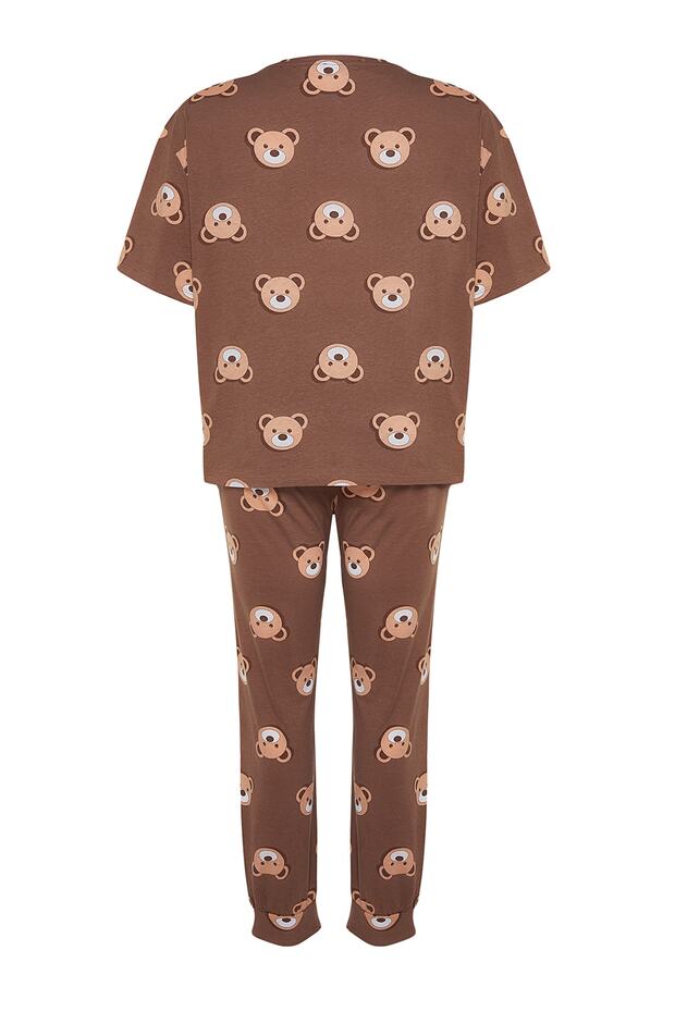 Kahverengi Ayıcık Desenli Örme Pijama Takımı TBBAW23AI00039 - 8