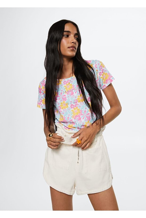 Logo Işlemeli Desenli Tişört - 1