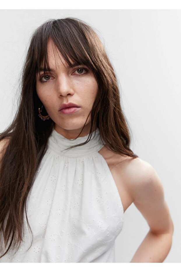 Işlemeli Halter Yaka Elbise - 8