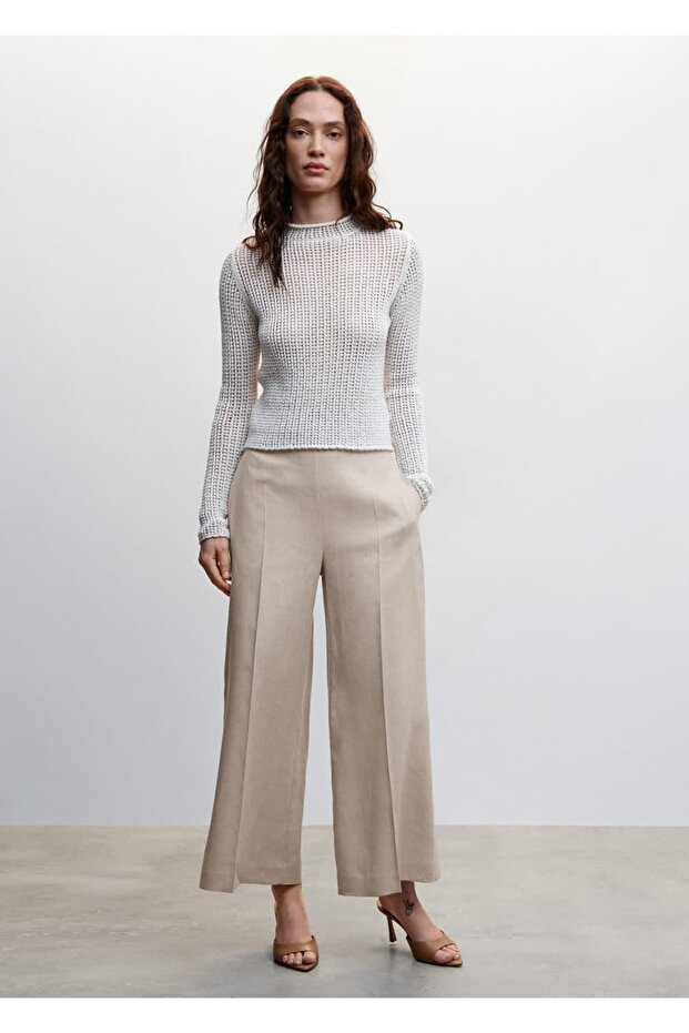 %100 Keten Culotte Pantolon - 2