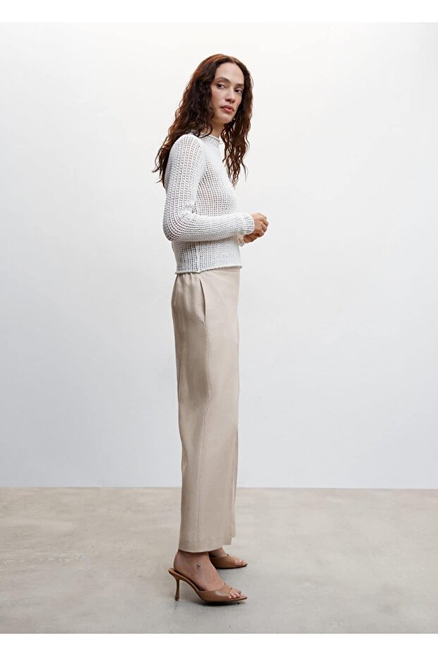 %100 Keten Culotte Pantolon - 7
