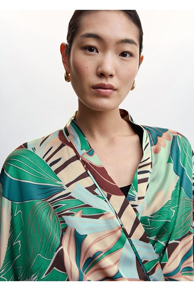 Tropikal Desenli Kaftan - 7