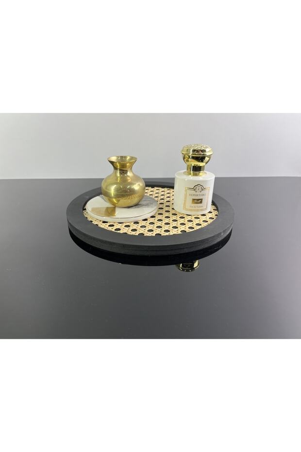 Hazeran Küçük Boy 20cm Yuvarlak Tepsi, Hazeran Sunumluk, Rattan Tepsi - 4