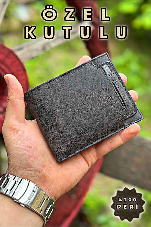 Men's Genuine Leather Wallet Paris Tiguan Extra Card Holder Anthracite Real Leather Wallet