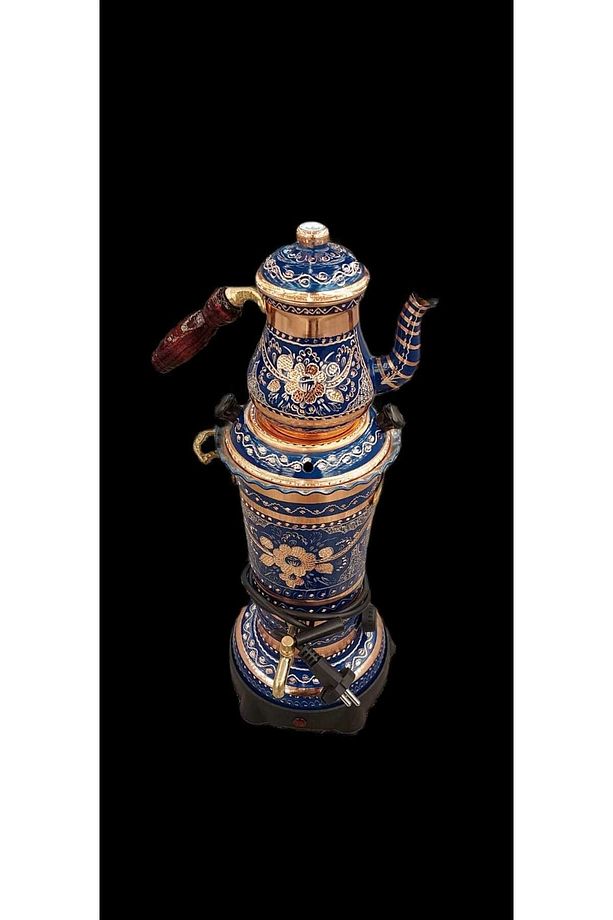 Ağır El Işlemeli Gül Çiçek Desenli Siyah Termostatlı Su Isıtıcı Kettle Çaydanlık - 3