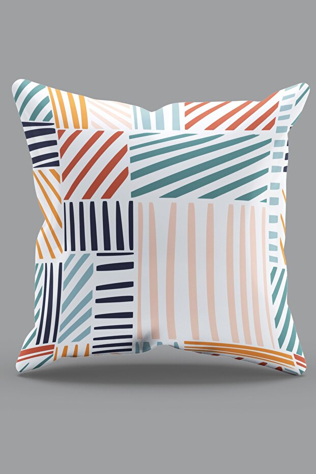 Double Sided Printed Colorful Stripes Patterned Suede Throw Pillow Case - PL915