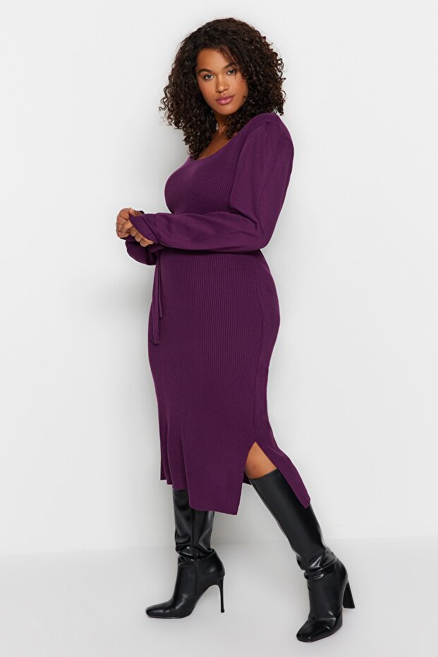 Plum Corded Bodycone Midi Pletené šaty Tbbaw23Ah00032 - 2