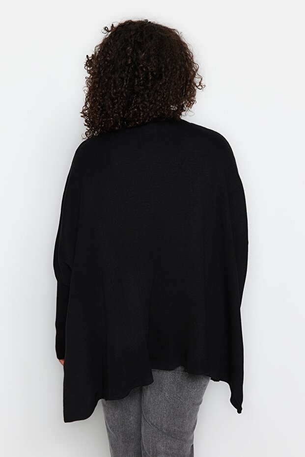 Relax Fit Czarny sweter dzianinowy - kołnierz stójka i rozcięcie Tbbaw24An00032 - 5