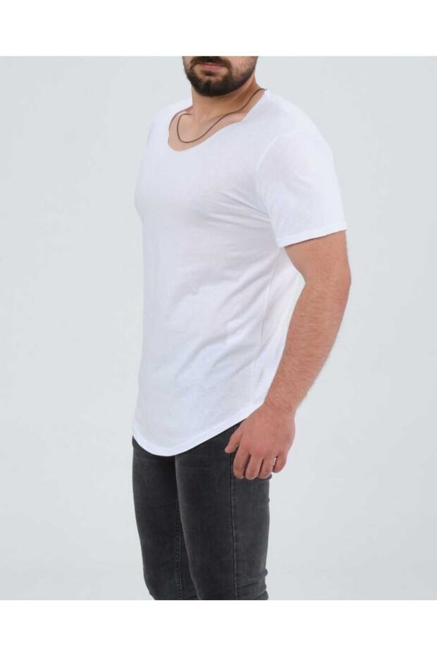 Men's Open Collar Oval Cut Basic T-Shirt