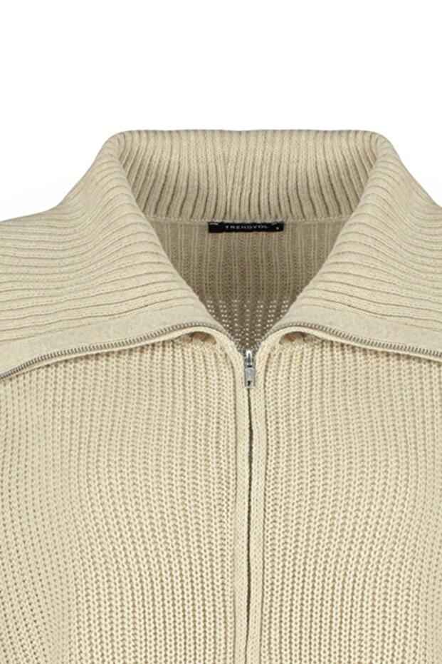 Taş Geniş Kalıp Devrik Yaka Fermuarlı Triko Hırka TWOAW24HI00072 - 7