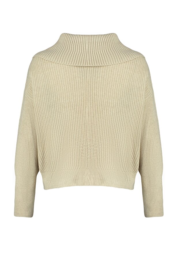 Taş Geniş Kalıp Devrik Yaka Fermuarlı Triko Hırka TWOAW24HI00072 - 8