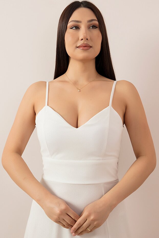 ROCHIE LUNGĂ ARGINTIE CU BRETELE 13417 - 2