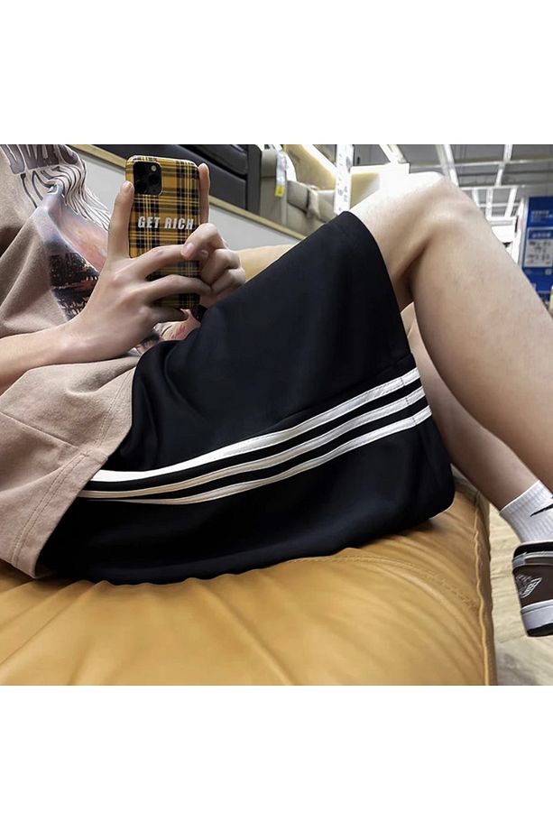 Y2k Şerit Detay Zip Unisex Şort - 6