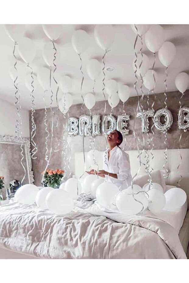 Bride To Be Bachelorette Party Flying Balloon Looking Ceiling Sticking Balloon Set White