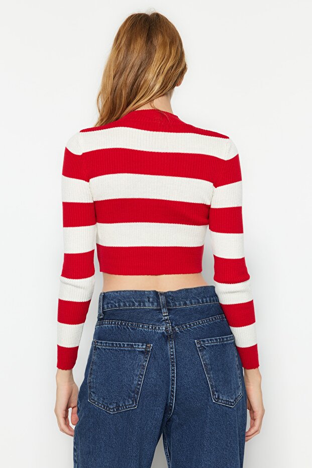 Roter Crop-Pullover aus gestreiftem Baumwollstrick TWOAW20KZ0255 - 6