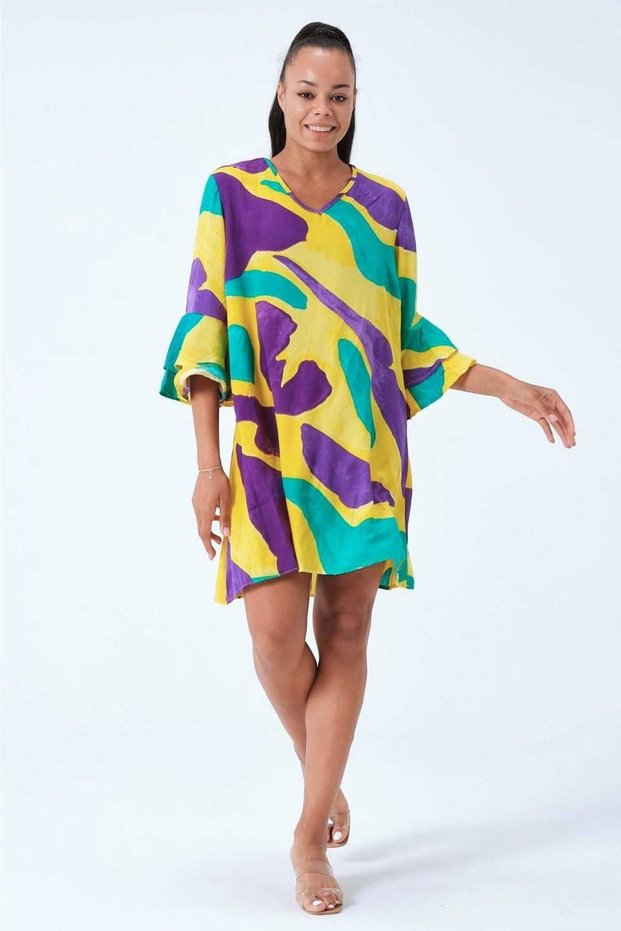 TURVUKAR SLEEVE V-NECK DRESS