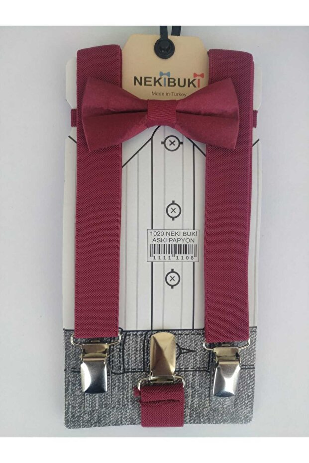 Adjustable 1-9 Years Old Claret Red Children's Trouser Suspenders and Bow Tie Set