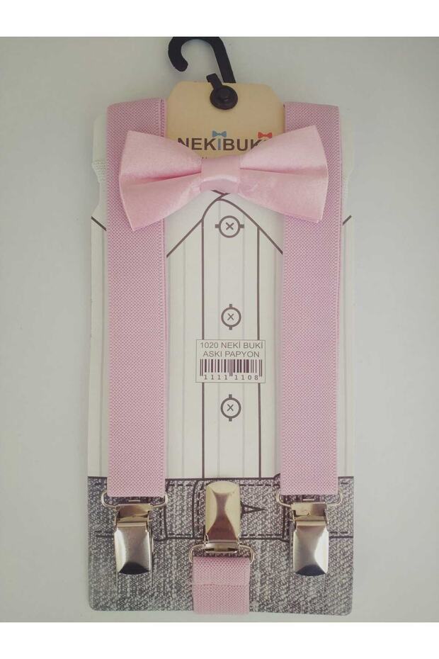 Adjustable 1-9 Years Old Pink Children's Trouser Suspenders and Bow Tie Set